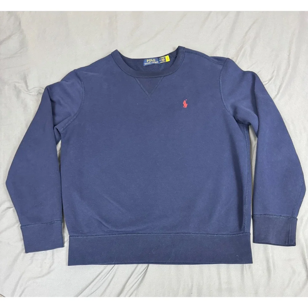 Polo Ralph Lauren Mens Navy Blue Fleece Lined Crewneck Sweatshirt Size M